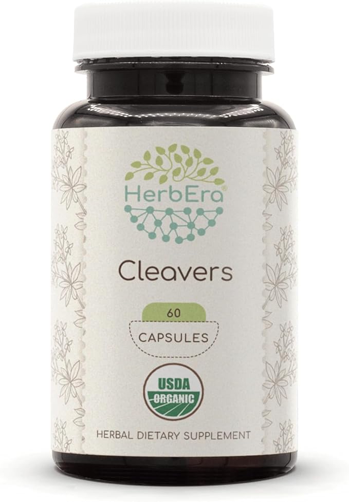 Cleavers USDA Organic 60 Capsules | Natural Herbal Supplement | Certified Organic Vegetarian Capsules and Organic Cleavers (Galium aparine) Dried herb (60 Capsules)