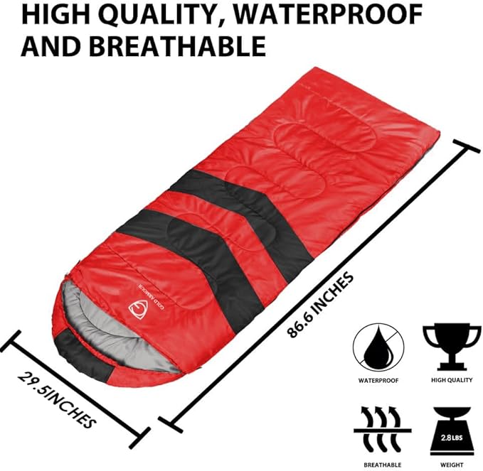 Gold Armour Sleeping Bags for Adults Cold Weather & Warm - Backpacking Camping Sleeping Bag for Kids 10-12, Girls, Boys - Lightweight Compact Camping Essentials Gear Accessories, Left Zipper
