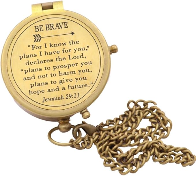 For I Know The Plans I Have For You, Jeremiah 29:11, Solid Brass Directional Engraved Compass, Baptism Gifts for Boys Girls, First Communion, Christian Gifts for Men, First Confirmation Gifts for Boys
