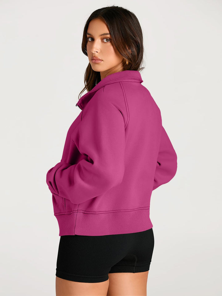 AUTOMET Womens Sweatshirts Long Sleeve Tops Hoodies Shirts Half Zip Pullover Cropped Oversized 2024 Fall Fashion Outfits Sweaters Hotpink