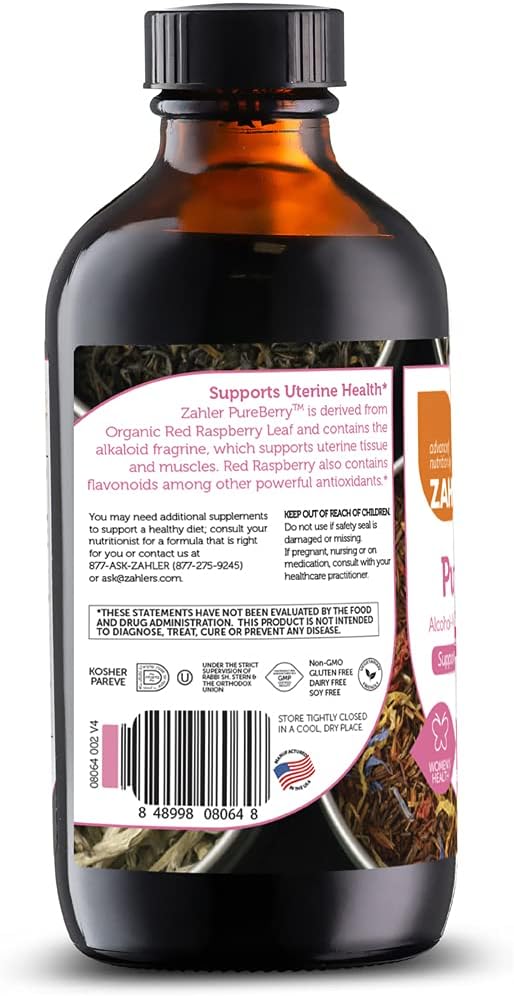 Zahler PureBerry, Liquid RED Raspberry Leaf Supplement which Strengthens Uterine Tissue and Muscles, All Natural Liquid Formula That Promotes Uterine Health, Certified Kosher, 4oz