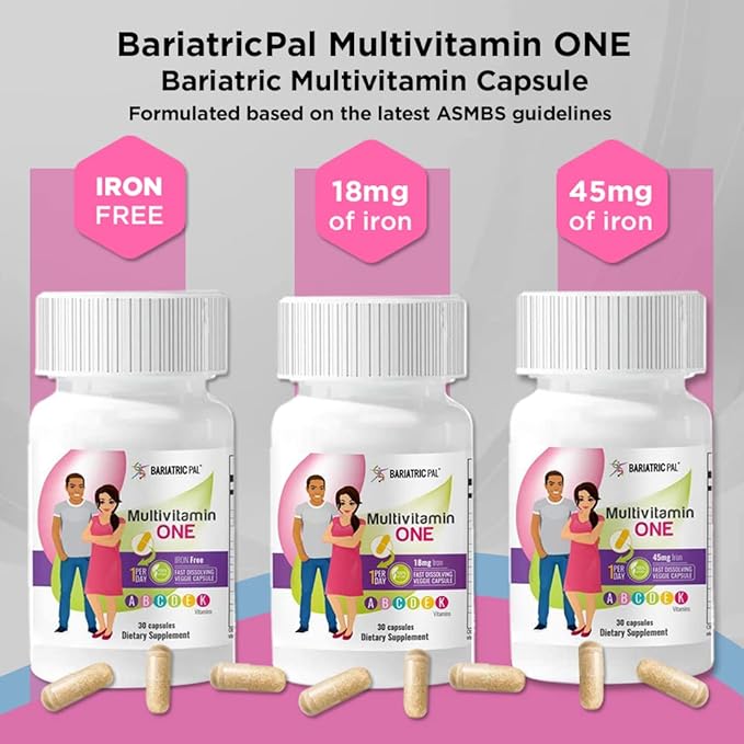 BariatricPal Multivitamin ONE 1 per Day! Bariatric Multivitamin Capsule with 18mg Iron (30 Count)