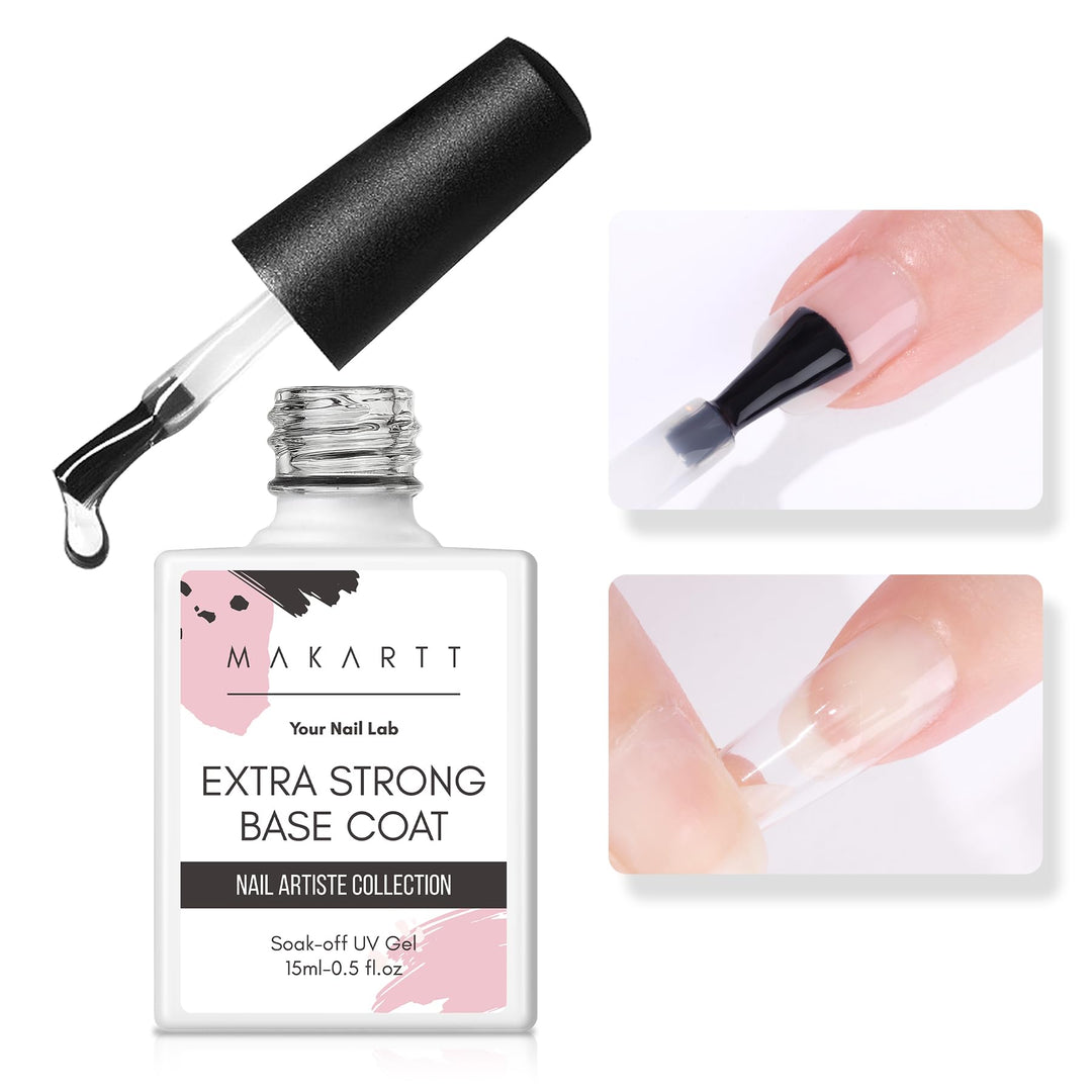 Makartt Base Coat Nail Polish 15ml – Extra Strong, Long-Lasting Gel Base Coat & Nail Glue for Small Nail Charms, Press-On Nails, UV/LED Lamp Required, Clear Foundation for Salon & DIY Home Use