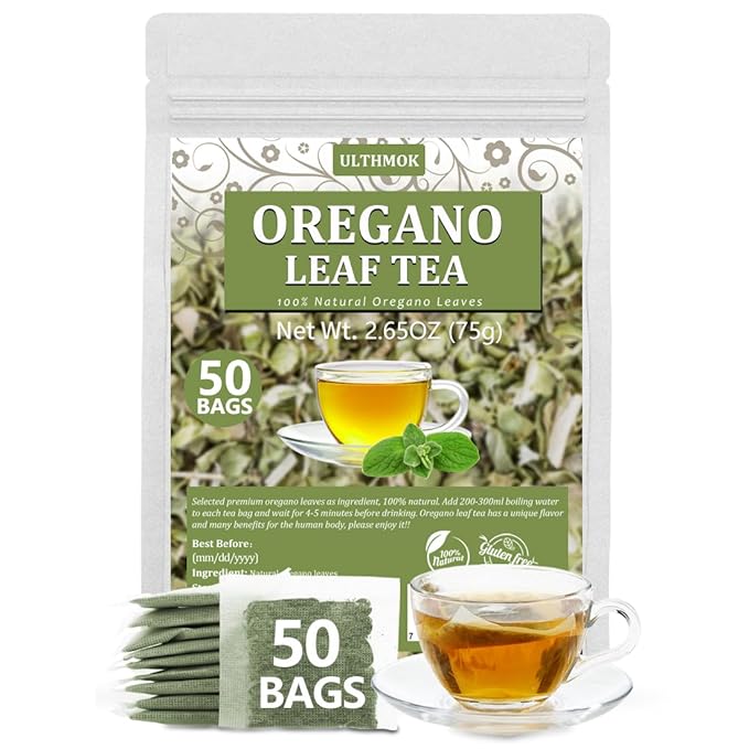 Premium 50 Oregano Tea Bags, Made with 100% Natural Oregano Leaves, No Additives & Caffeine Free.