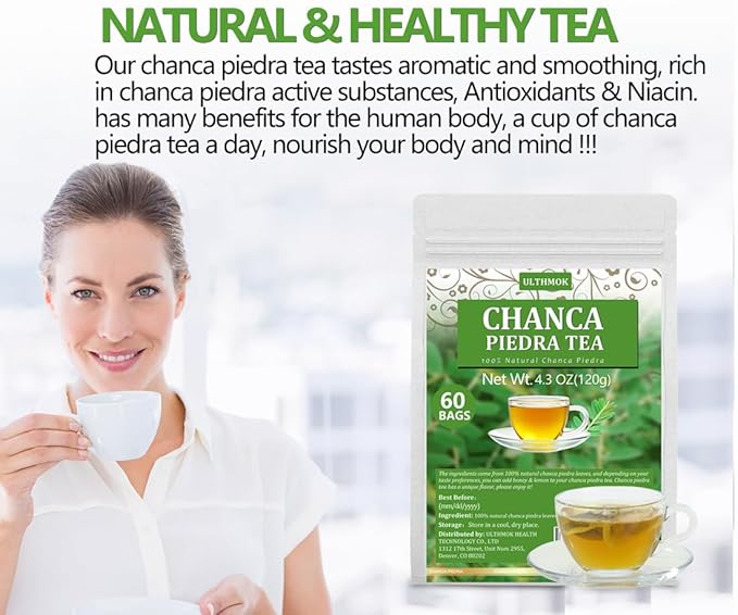 60 Premium Chanca Piedra Leaf Tea Bags, Stonebreaker/Stone Breaker tea, Made with 100% Natural Chanca Piedra Leaves, No Additives & Caffeine Free.
