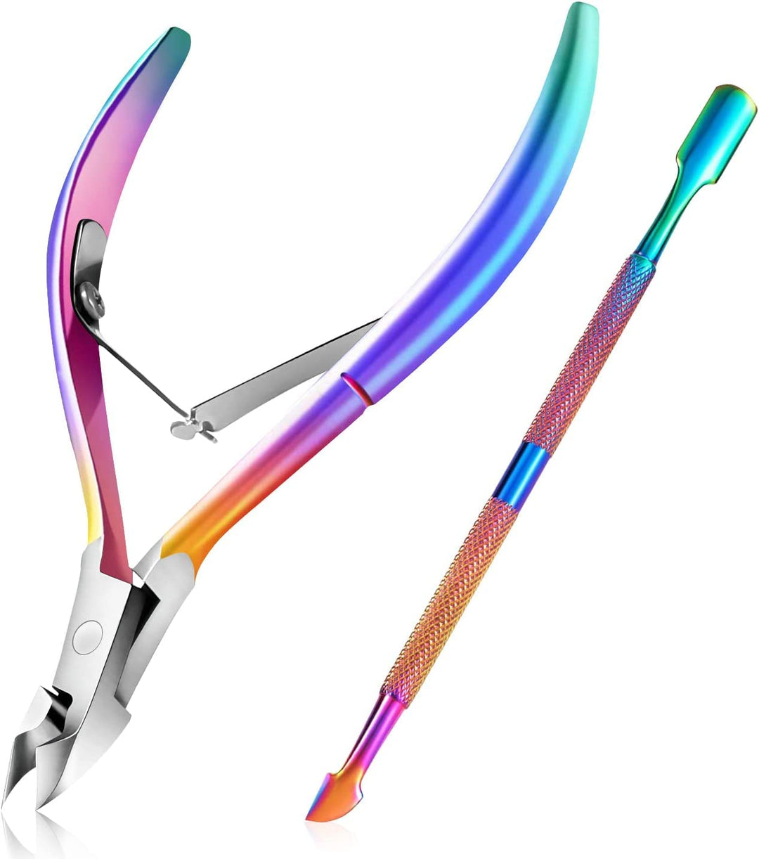 Easkep Cuticle Trimmer With Cuticle Pusher, Cuticle Remover Professional Stainless Steel Cuticle Cutter Nippers Rainbow Sharp St