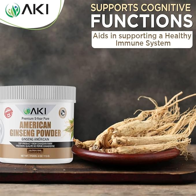AKI American Ginseng Powder with 4% Ginsenosides - Ideal with Coffee, Beverages Like Smoothies (4oz/113g)