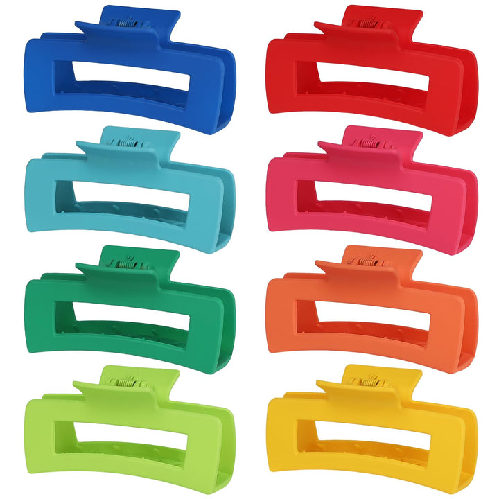 4.1 Inch Large Hair Claw Clips 8 Pcs Rectangle Big Hair Clips for Thick Hair Nonslip Claw Clips Acrylic Banana Jaw Clips Hair Accessories for Women and Girls (Dopamine)