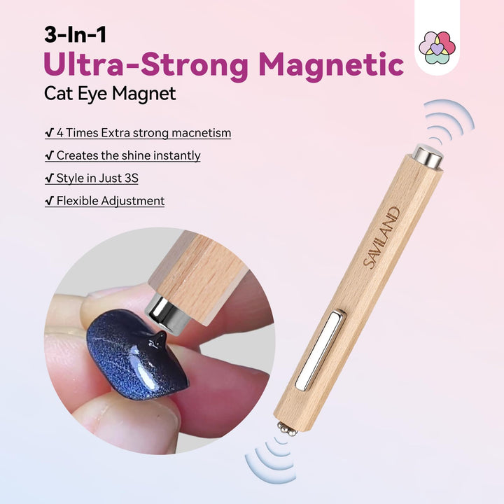 SAVILAND Cat Eye Magnetic for Nail: 3-in-1 Cat Eye Gel Nail Polish N35 Neodymium Strong Suction Magnet Wand Stick Diverse Effect Double Ended Manicure Salon Design Art Tools Set Accessories