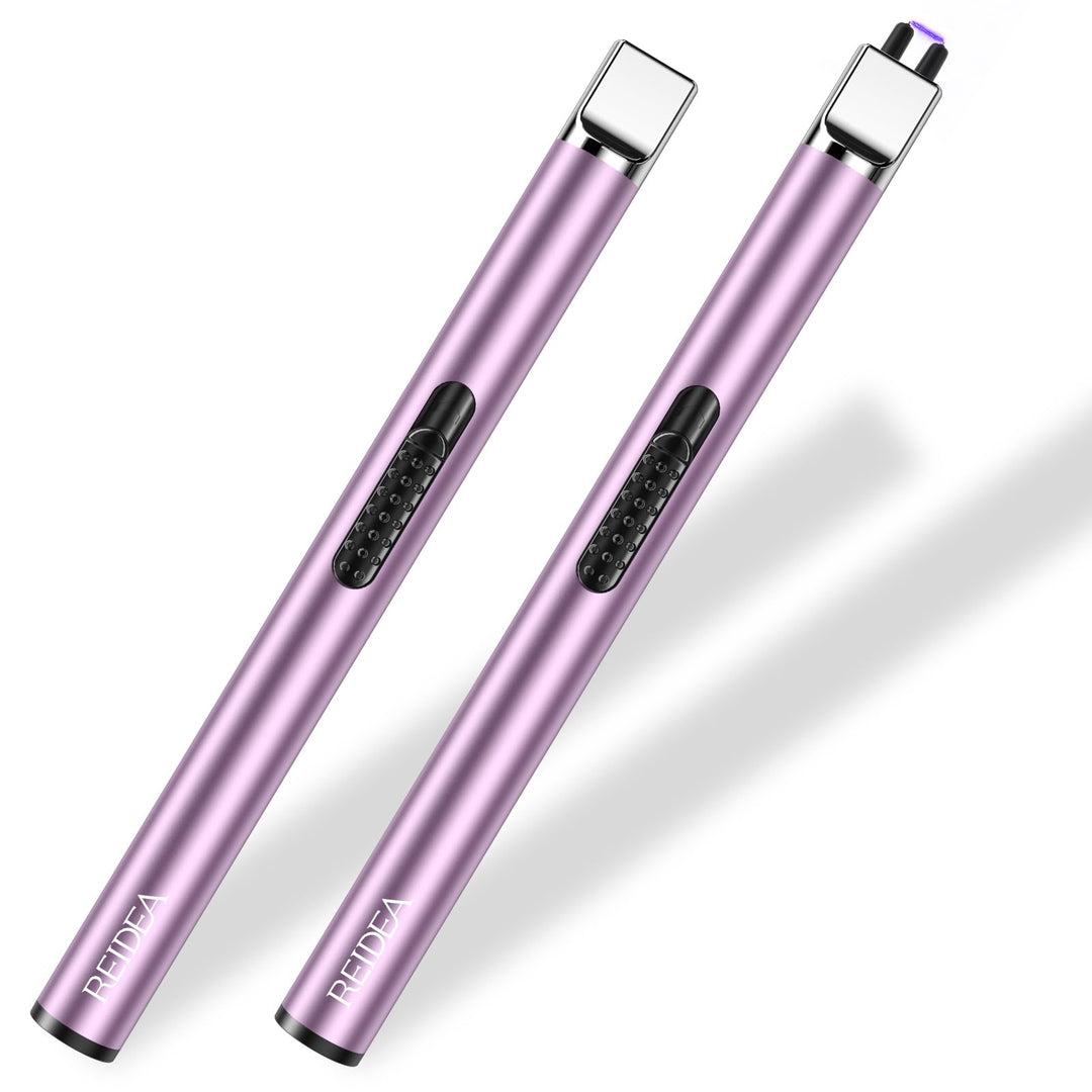 [2 Pack] REIDEA Lighter S4 Pro Electric USB Rechargeable Safety Lock with LED Battery Indicator Flameless Windproof Arc Plasma Lighter for Candle, Fireworks (Lavender Purple)
