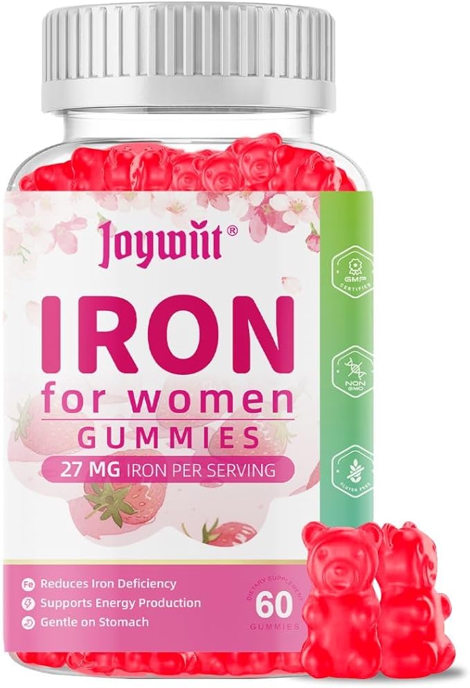 Iron Gummies for Women - Strawberry Flavored Blood Builder Iron Supplement with Vitamin C,E, B & Folic Acid - Health Blood & Energy Support for Iron Deficiency - Gentle Support, Daily Wellness|60 ct
