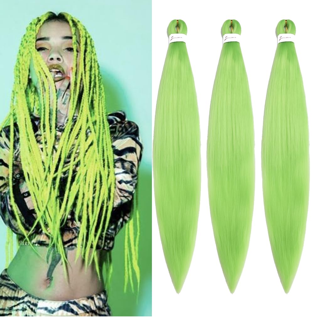Pre Stretched Braiding Hair Extensions 30 Inch 3 Packs Long Professional Crochet Twist Braids Hair Synthetic Box Braiding Hair Hot Water Setting Soft Yaki Texture(30 Inch,Neon Green)