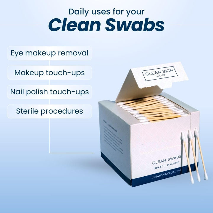 Clean Skin Club Clean Swabs | 500CT | One Pointed Tip | Biodegradable + Organic Cotton & Bamboo | Makeup & Nail Polish Touch-ups | Chlorine-Free & Hypoallergenic (500 Count)