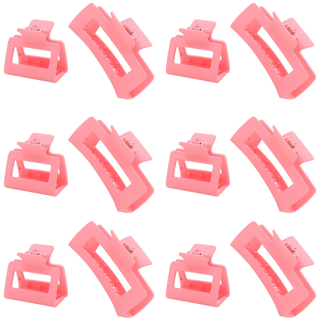 Alemaky 12 Pack Pink Square Claw Clips, Big And Small Neutral Rectangle Hair Claw Clips, Non-Slip Matte Large Hair Clips For Wom