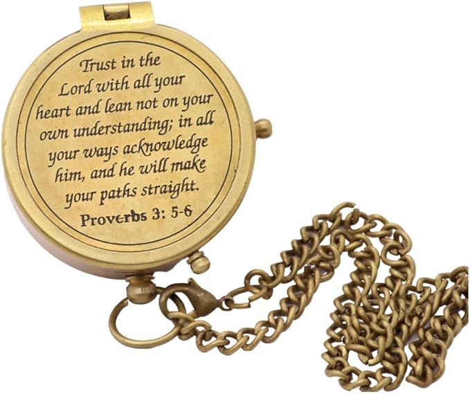 Trust in The Lord, Proverbs 3: 5-6, Solid Brass Directional Engraved Compass, Baptism Gifts for Boys Girls, First Communion, Christian Gifts for Men, First Confirmation Gifts for Boys Catholic Gifts