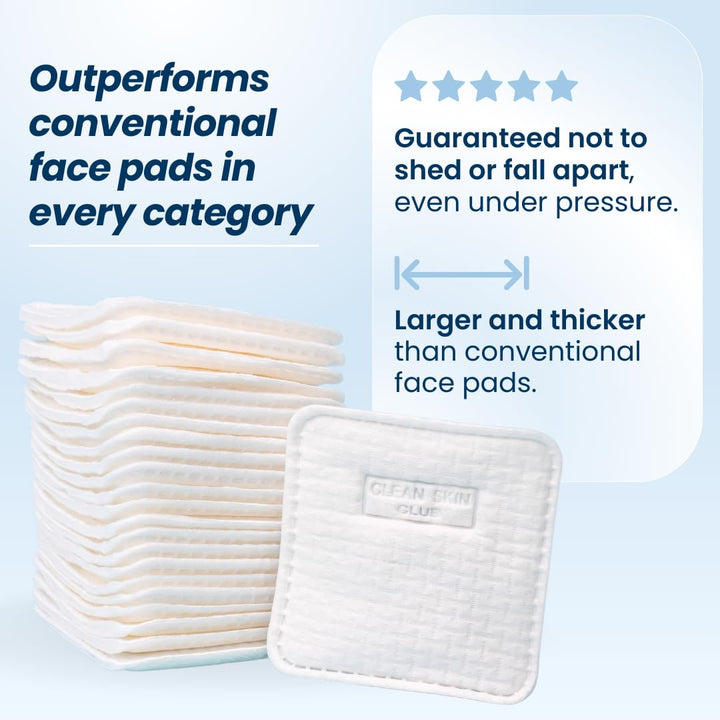 Clean Skin Club Clean² Pads 2.0 [NEW & IMPROVED EDGES] Guaranteed Not to Shed & Tear Face Pads, Unique Triple Layers, Textured & Ultra Soft Side, Organic Disposable Cotton, Pair with Makeup Remover