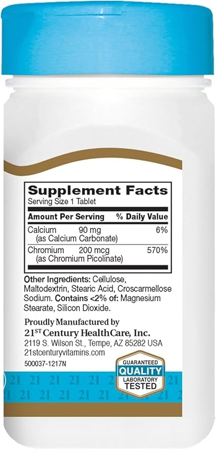 21st Century Chromium Picolinate, 200 mcg, 100 Tablets