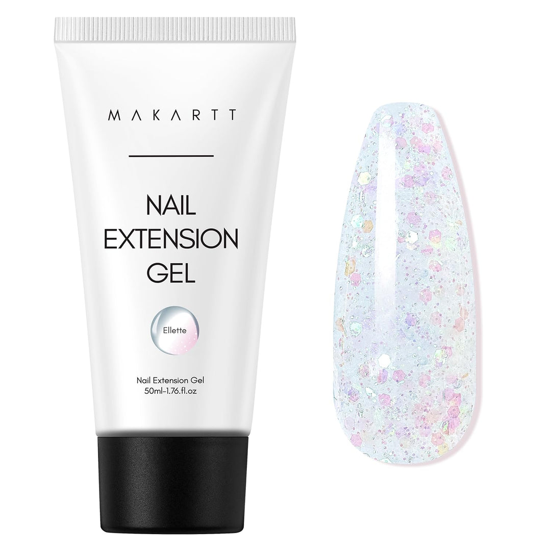 Makartt Poly Nail Gel: 50ML Large Capacity, Glitter Clear, Strong Builder for Extension Overlay Strengthener 3D Diy, Multifunctional, Long-lasting for Nails French Manicures Home Salon-Ellette
