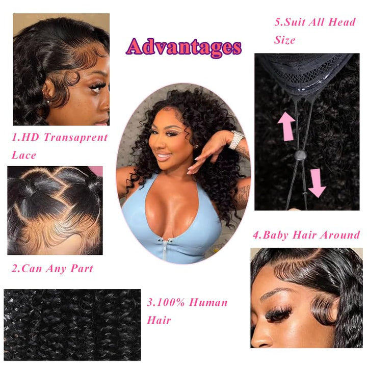 26 Inch Deep Wave Lace Front Wigs Human Hair 13x6 Hd Transparent Deep Curl Lace Front Wigs 200% Density Deep wave Human Hair Wig Pre Plucked Glueless Curly Lace Frontal Wigs Human Hair