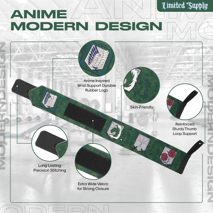 CROWN Anime Wrist Wraps 2 Pairs Bundle - 24" Lifting Straps for Men and Women - Gym Accessories Support Weightlifting, Powerlifting, Strength Training, and Improve Workout (Duo B)