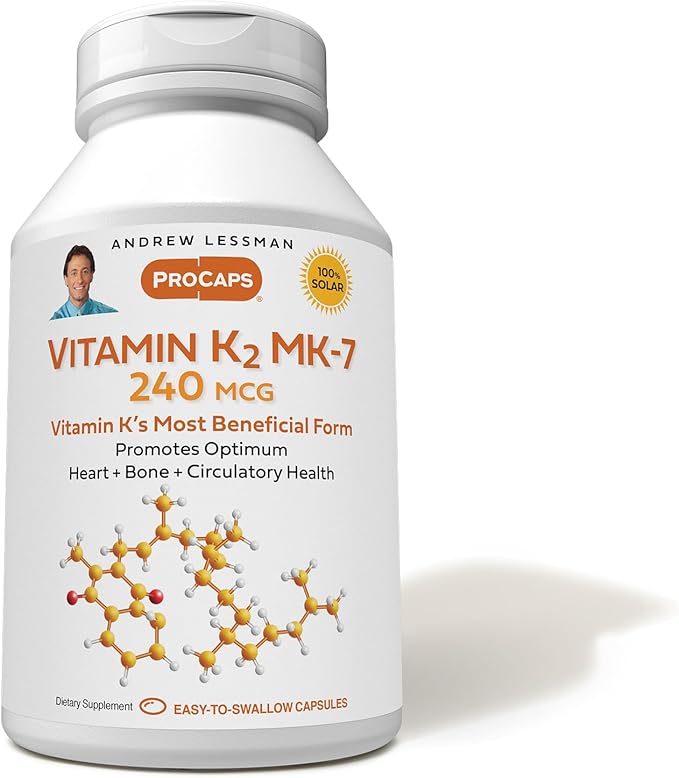 ANDREW LESSMAN Vitamin K2 MK7 240 mcg 180 Softgels - Essential for Healthy Calcium Utilization, Promotes Optimum Skeletal, Heart and Arterial Health. No Additives. Small Easy to Swallow Softgels
