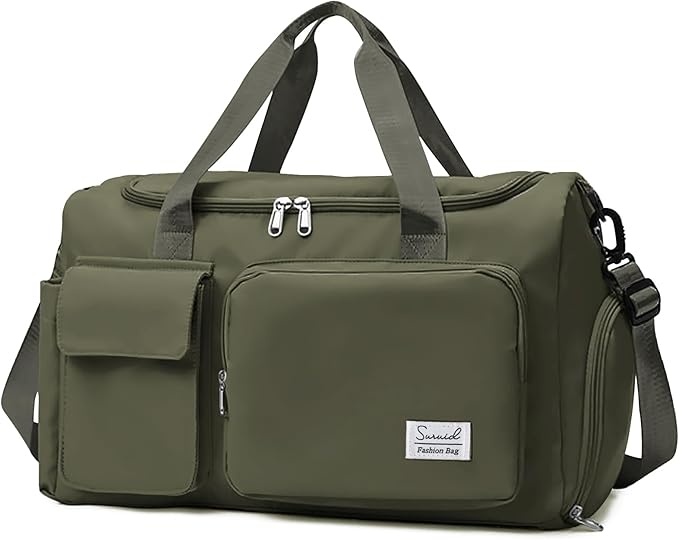 Travel Duffel Bag with Shoes Compartment Sports Gym Bag with Dry Wet Separated Pocket for Men and Women, Overnight Bag Weekender Bag Training Handbag Yoga Bag - Olive Green