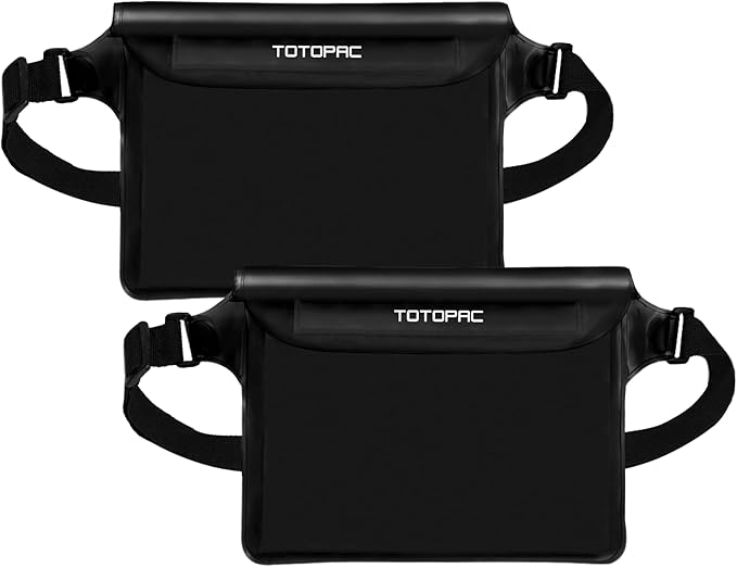 2-Pack Waterproof Fanny Pack, Phone Pouch with Waist Strap, 9x6.7 Inch Dry Bag for Phone, Cash, and Valuables – for Swimming, Kayaking, Boating, Snorkeling, and Water Sports (2, Black + Black)