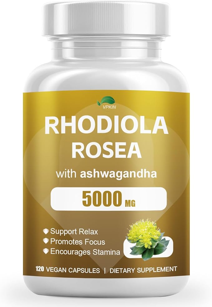 Rhodiola Rosea with Ashwagandha & L-Theanine - Organic Rhodiola Rosea Supplement,Natural Adaptogen for Clarity & Vitality, 120 Capsules