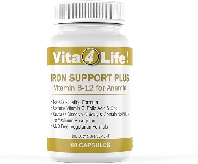 Iron Support 'Plus' Vitamin B-12 - Bariatric Supplement for Anemia - 60 Count