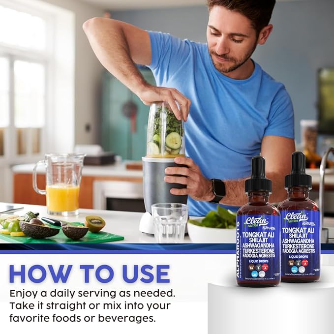 Tongkat Ali Liquid Drops Shilajit, Ashwagandha, Turkesterone, Fadogia Agrestis, Magnesium, Irish Sea Moss, and Zinc Herbal Supplement by Clean Nutra