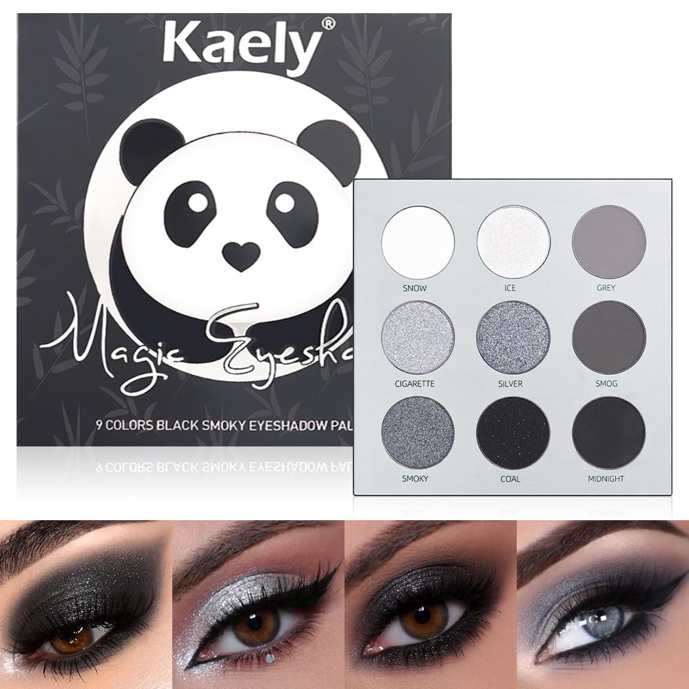 evpct 9 Colors Black Grey Silver White Smoky Shimmery Eyeshadow Makeup Palette for Goth Look, High Pigmented Matte & Shimmer & Smoky Shades, Long Lasting Waterproof Gothic Eye Shadow sombras de ojos