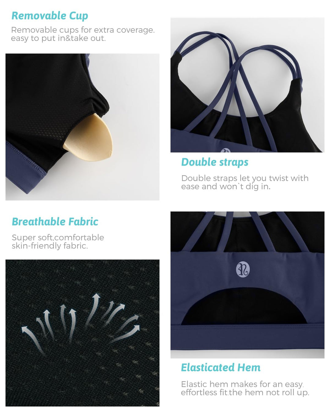 Sports Bras for Women,Padded Blue Sports Bra Tank Top Sexy Crisscross Back High Impact Longline Workout Yoga Bra(WX2354Navy Blue,XS)