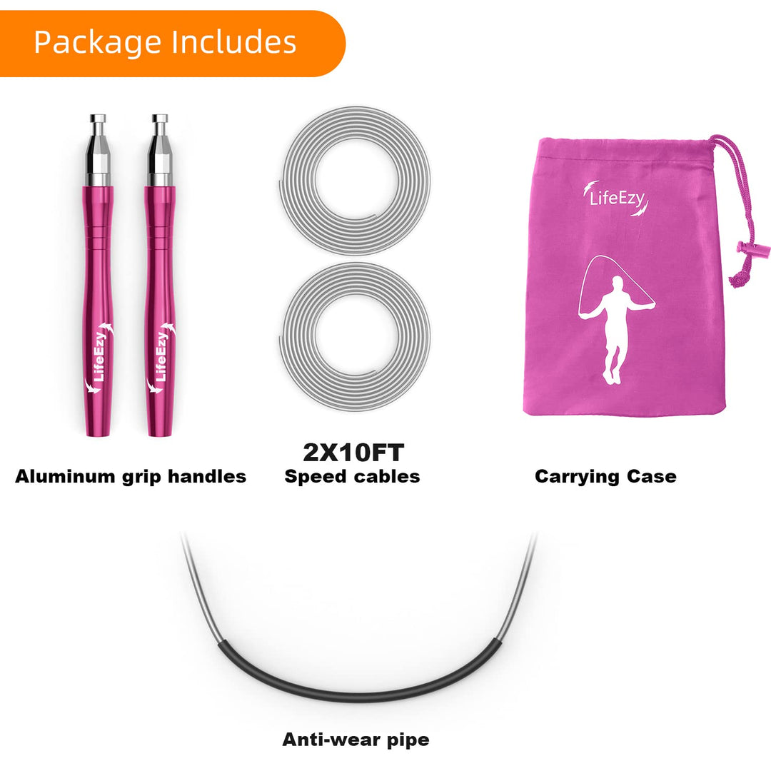 Jump Rope, High Speed Weighted Jump Rope - Premium Quality Tangle-Free - Self-Locking Screw-Free Design - Jump Ropes for Fitness - Skipping Rope for Workout Fitness, Crossfit & Home Exercises (Pink)