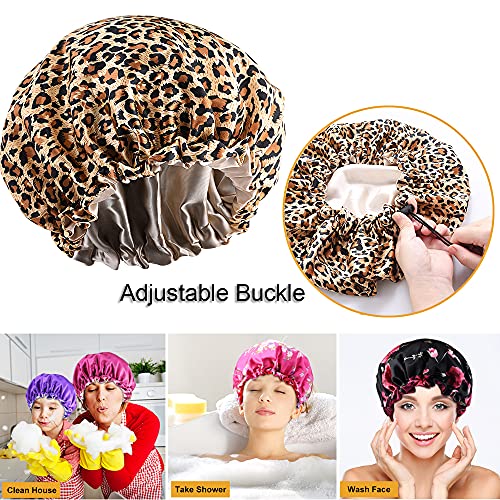 5pcs Satin Silk Hair Bonnet for Sleeping Women, Sleep Bonnets for Women, Silky Double Layer Adjustable Sleep Cap for Curly Hair Braids