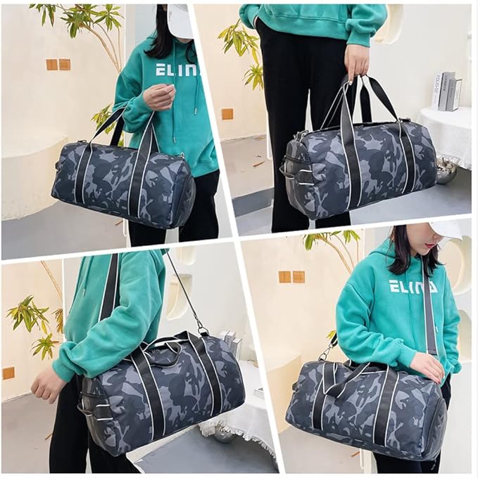 Kids Overnight Duffle Bag Girls Boys Sports Gym Bag with Shoe Compartment Wet Pocket Camouflage travel bag(Grey)