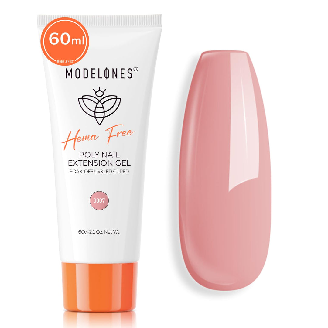 modelones Poly Nail Gel, Hema-Free 60ML Peach Heart Pink Poly Extension Gel Nail Enhancement Thickening Nude Color Builder Overlays Home DIY Salon Use