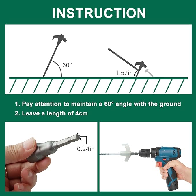 8" Screw in Tent Stakes-15 Pack Metal Ground Anchors for Camping-Tent Stakes Heavy Duty, Threaded Spikes with Hex Head Driver, Includes Storage Box