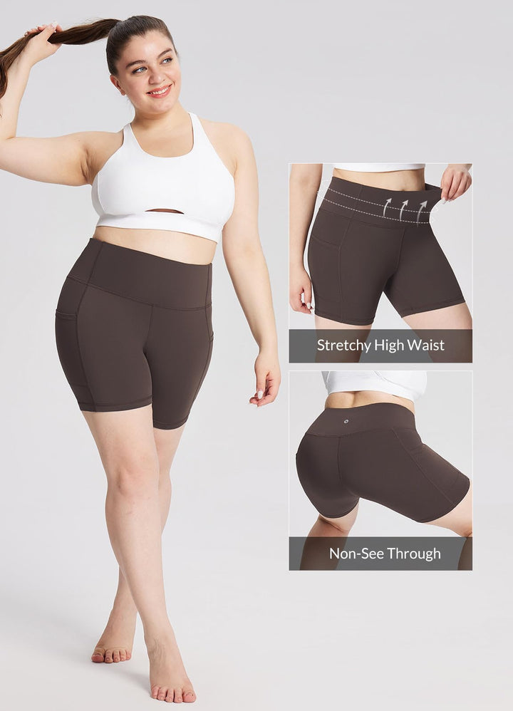 BALEAF Womens 5" Biker Shorts Yoga Gym Workout Tummy Control Lycra Workout Compression Shorts with Pockets Brown XS
