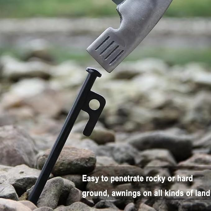 4 Pack Tent Stakes Heavy Duty Camping Stakes Steel Tent Pegs for Outdoor, Backpacking, Trip Hiking, Gardening, Unbreakable and Inflexible (Black, 12 inch Stakes)