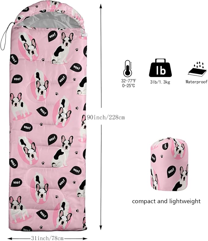 AILONEN Cartoon Fox Camping Sleeping Bag for Boys Girls Adults,Lightweight & Waterproof,3 Season Warm & Cold Weather,Portable,Kawaii Fox Printed Sleeping Bag,Traveling,Camping,Hiking