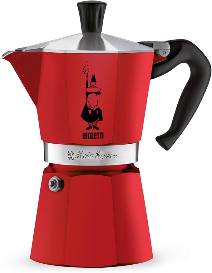 Bialetti - Moka Express: Iconic Stovetop Espresso Maker, Makes Real Italian Coffee, Moka Pot 6 Cups (6 Oz), Aluminium, Red