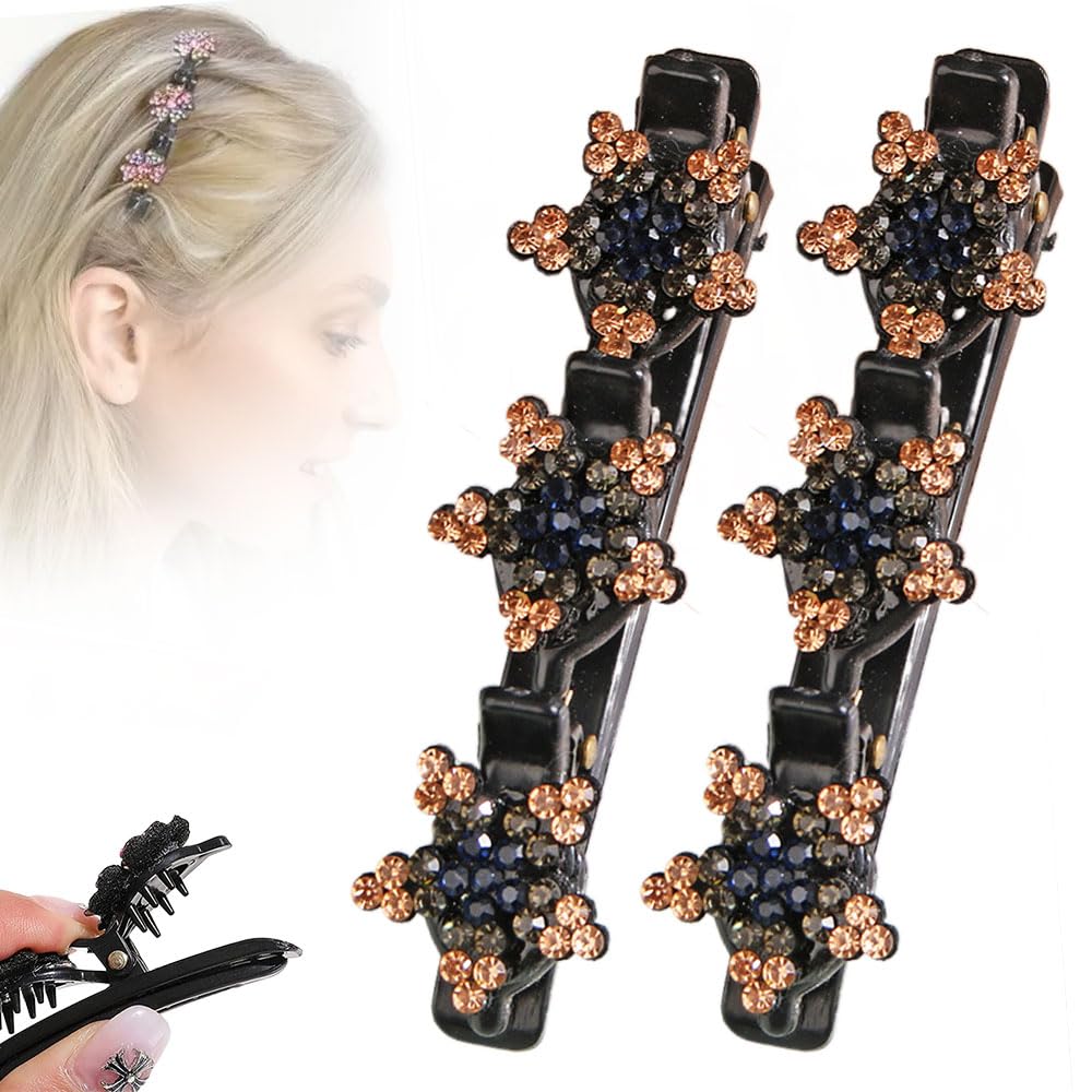 Sparkling Crystal Stone Braided Hair Clips - 2024 New Women's Short Hair Duckbill Clips for Ladies and Girls (Star-A)