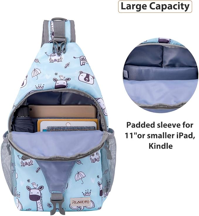 ZOMAKE Sling Bag for Women Men, Small Crossbody Sling Backpack, Mini Water Resistant Shoulder Daypack for Travel, Anti Thief Chest Bag for Hiking, Sports(Zoo Blue)