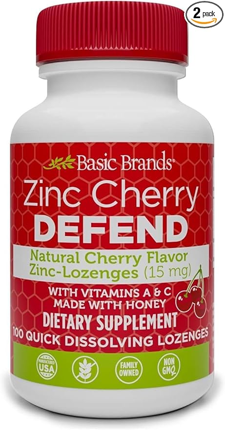 – Zinc Cherry Defend - 100 Lozenges - Natural Cherry Flavor Zinc–Lozenges - Immune Boost, Cold Relief, Non-GMO, Zinc Acetate & Vitamin C - 2-Pack