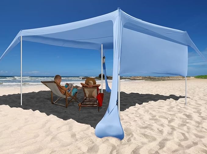 Beach Canopy Tent Shade with Sidewalls 10x10FT, 6.6FT Tall, UPF50+ Sun Shelter, Windproof & Water Resistant, Includes Guylines Sand Shovel Stability Poles, Easy Up for Beach Outdoor Camping Backyard