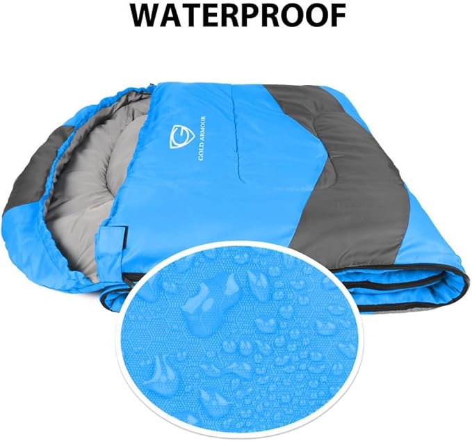 Gold Armour Sleeping Bags for Adults Cold Weather & Warm - Backpacking Camping Sleeping Bag for Kids 10-12, Girls, Boys - Lightweight Compact Camping Essentials Gear Accessories, Right Zipper