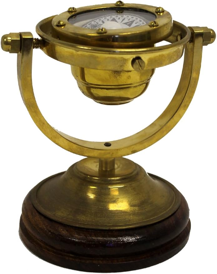 5" Gimbaled Brass Compass with Stand - Nautical Collectibles