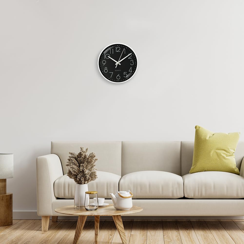 Aolso 8 inch Wall Clock Silent & Non Ticking, Battery Operated Round Wall Clock, Modern Quartz Design Decorative Indoor Kitchen Office (White