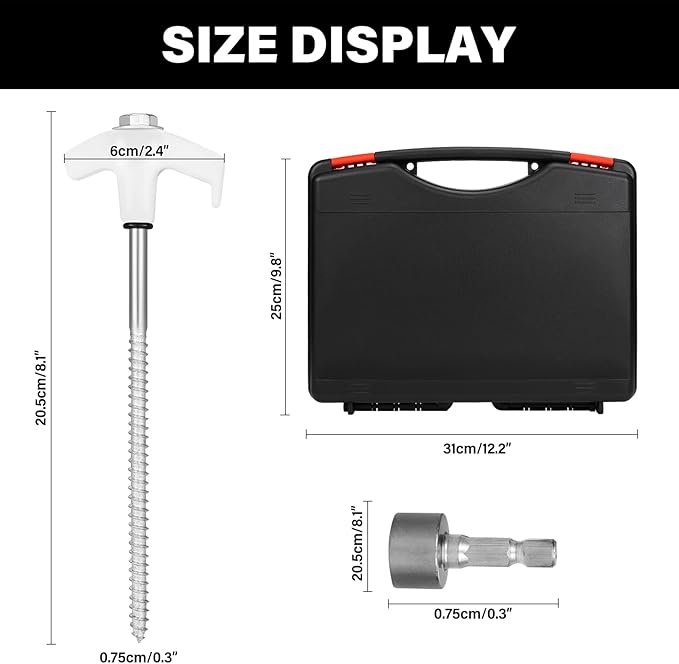 36 Tent Stakes Heavy Duty Metal Tent Stakes Screw in Camping Stakes with Luminous Head Ground Anchor Pegs Threaded Tent Spikes with Hex Head Driver and Storage Box