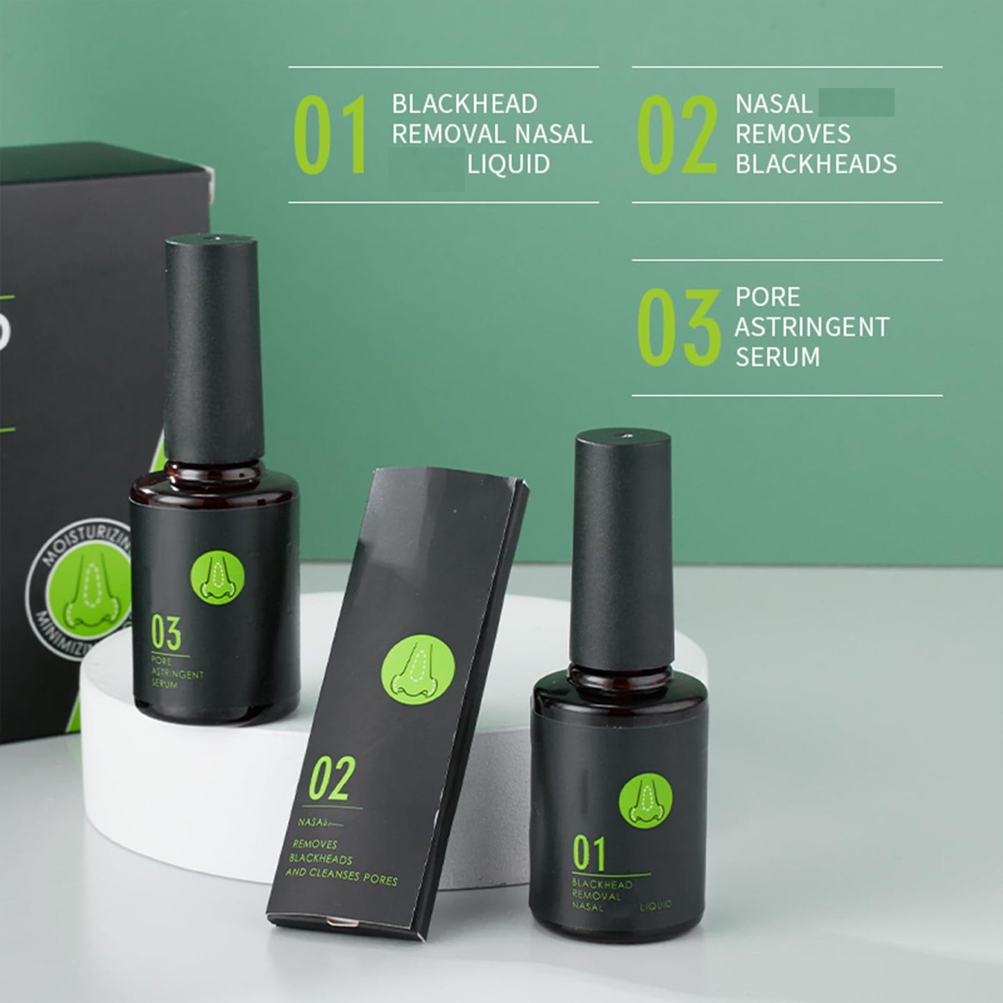 3PCS Face Care Kit & Set - Firming Skin & Blackhead Remover for Face Set – Deep Cleansing Nose care Kit with No/se Blackhead removal Liquid, 50pcs No/se Pore Strips & Pore Minimising Serum